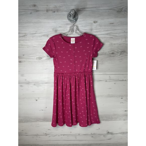 Jumping Beans Dress Girls 10 Pink Pretty Bows Short Sleeve Skater Ribbed - Picture 1 of 10